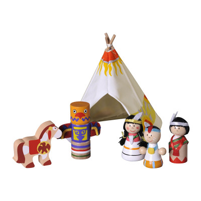 Forestoy Wooden Native American Pretend Playset Teepee Toy for Kids