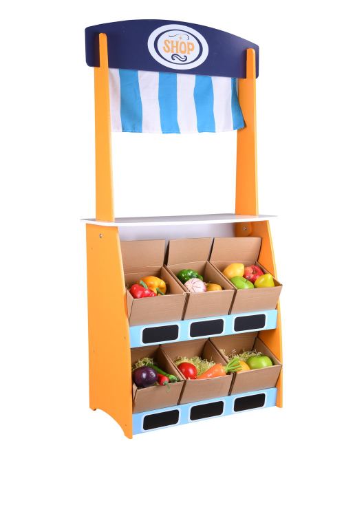 Forestoy Wooden 2 in 1 Theatre & Shop Wooden Play Shop and Theatre Supermarket Wooden Toy with Accessories Grocery Store Wooden Puppet Theatre