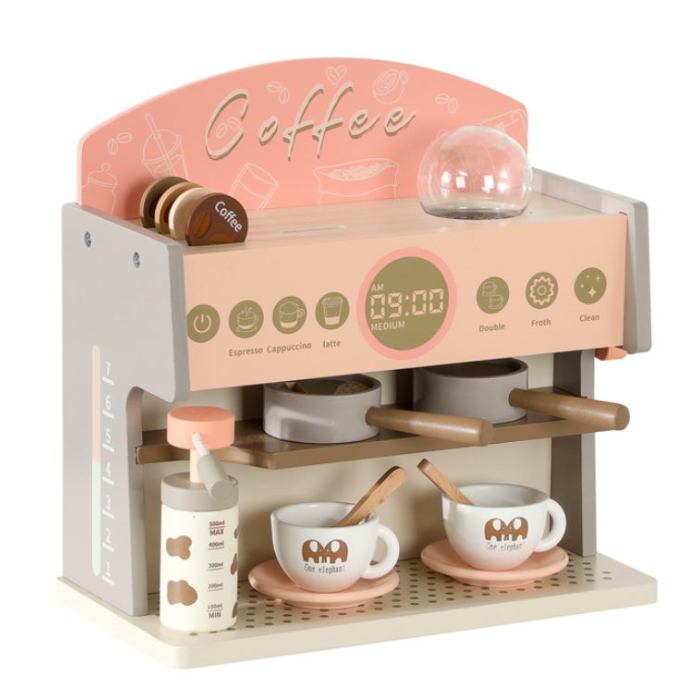 Wooden Coffee Shop Playset Set Pretend Play Kitchen Accessories Coffee Machine