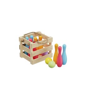 Indoor Outdoor Games 10 Pin Wooden Bowling Set With Wooden Crate for Kids