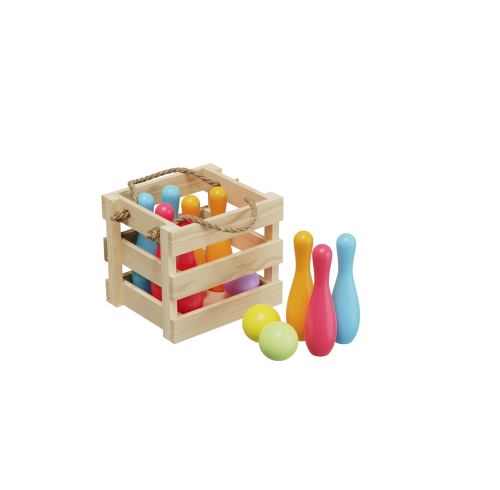 Indoor Outdoor Games 10 Pin Wooden Bowling Set With Wooden Crate for Kids