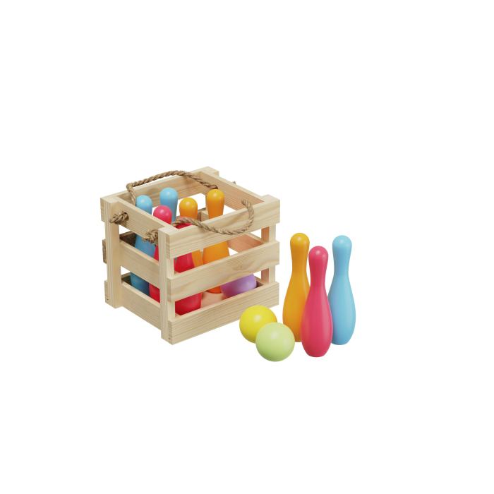 Indoor Outdoor Games 10 Pin Wooden Bowling Set With Wooden Crate for Kids