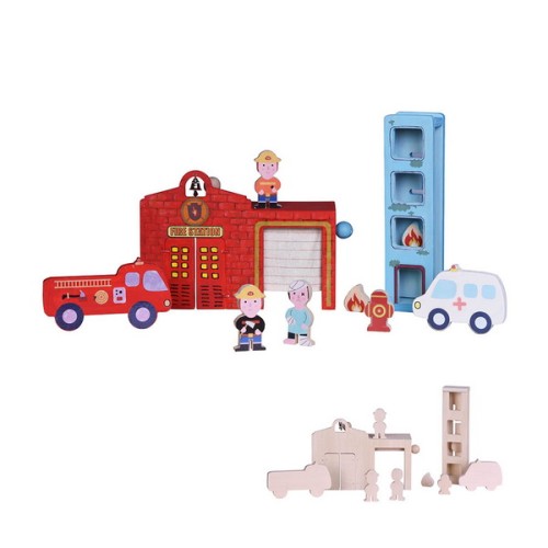 Imagination Fine Motor Skills Build-and-Paint Wooden Fire Station Toys Vehicles