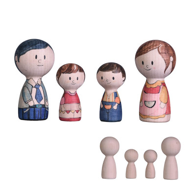 Unfinished Decorative for Kids DIY Art Craft Painting Wooden Doll Family Figures