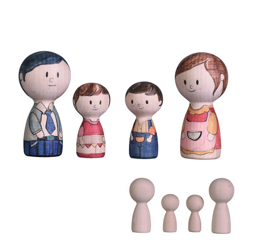 Unfinished Decorative for Kids DIY Art Craft Painting Wooden Doll Family Figures