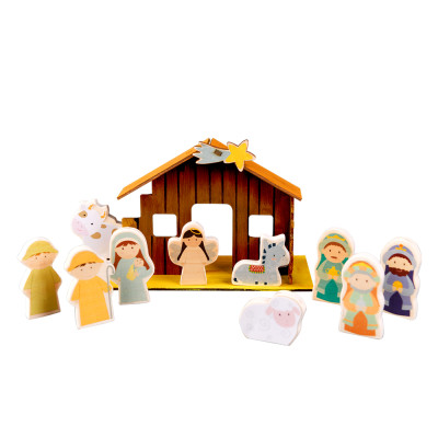 Unfinished Wooden DIY painting Decorative Peg Build-and-Paint Nativity Set