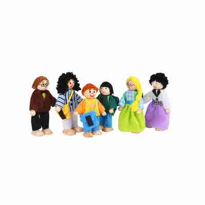 Wooden Dollhouse Family Set 6 Piece Wooden Dolls Happy Family Flexible for Doll House Doll Set 