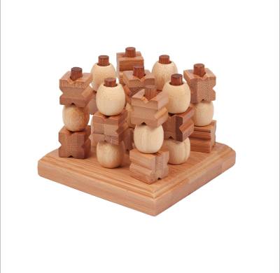 Handmade & Organic Wooden Tic Tac Toe XOXO Brainteaser Puzzles 3D Wooden Brain Teasers Strategy Game