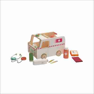 Wooden Doctor Kit for Kids Pretend Play Medical Kit with Ambulance Toy Imagination