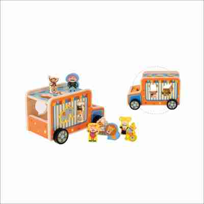 Sorting Circus Bus 2-in-1 Wooden Car & Puzzle 7 Piece Sorting Game with Circus Animals  Playset