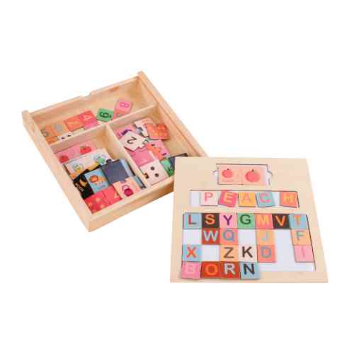 Wooden Magnetic Matching Puzzle Box Spelling Matching Puzzle Box ABC Alphabet Learning Puzzle Preschool Educational Toy for Toddler Kids