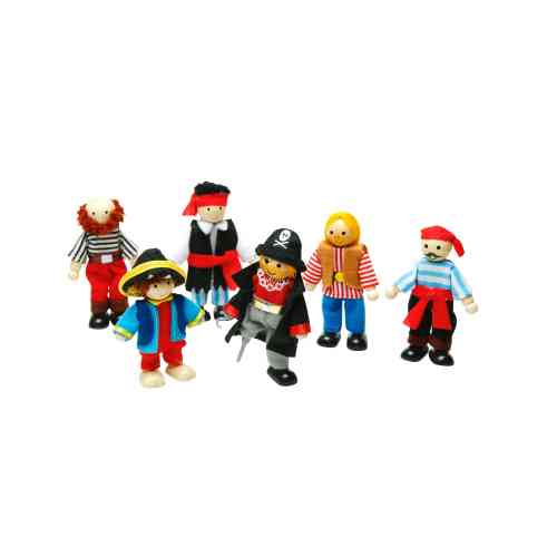 Wooden Doll Set Wooden Pirate Figures 6 Unique Pirate Ship Toys for Kids Dolls wooden figures