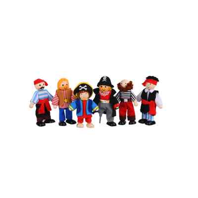 Wooden Doll Set Wooden Pirate Figures 6 Unique Pirate Ship Toys for Kids Dolls wooden figures