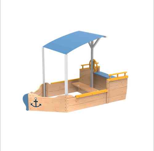Outdoor Playing Wooden Sandbox For Kids Pirate with Cover Rudder Storage Bench Bottomless