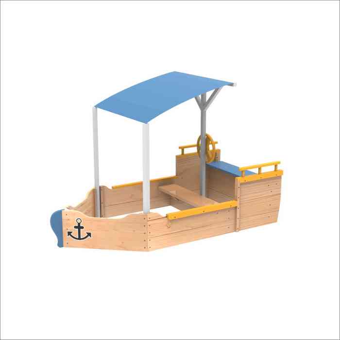 Outdoor Playing Wooden Sandbox For Kids Pirate with Cover Rudder Storage Bench Bottomless