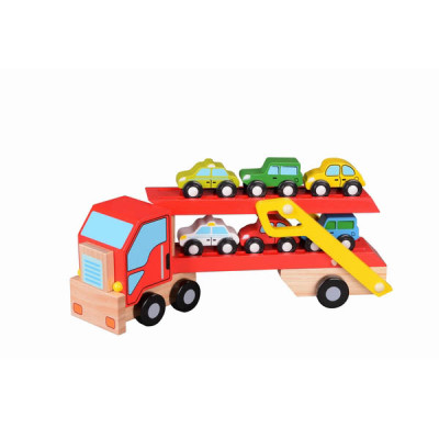 Wooden Car Carrier Truck and Cars Toy Set With 1 Truck and 6 Cars Vehicle Toys
