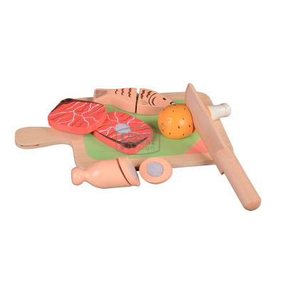 Forestoy Wooden Play Food Cutting Meat Set Wooden Toys for Toddlers Toy Food Play Kitchen Accessories