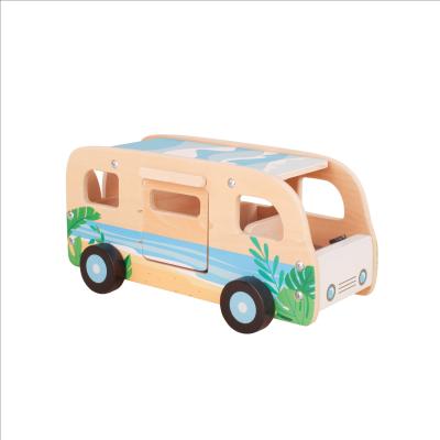 Adventure Wooden Camper Van, Pretend Play with Surfboards Camping Toys for Toddlers 3Y+, Camper Set, Toy Truck, Push-along Camper Van