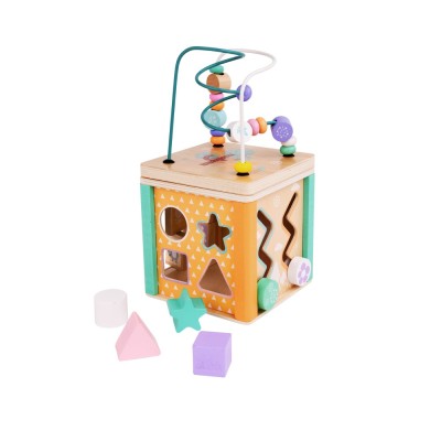 5 in 1 Wooden Activity Cube -5 Activities Roller Coaster Cog Wheels Gears Zig Zag Slide-Early Educational Toys for Baby -Educational Wooden Toys for 1 Year Old Montessori Toys