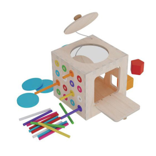 Wooden Shape Sorting and Stacking Toy for Toddlers - Educational Activity Cube