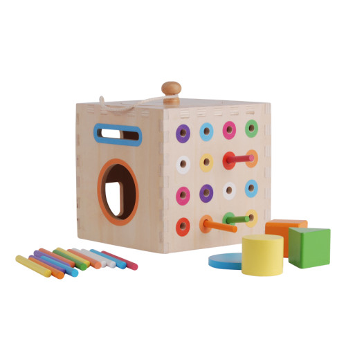 Wooden Shape Sorting and Stacking Toy for Toddlers - Educational Activity Cube