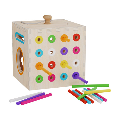 Wooden Shape Sorting and Stacking Toy for Toddlers - Educational Activity Cube