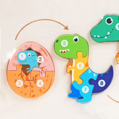 Wooden Dinosaur Puzzle for Kids - Educational Number Puzzle Toy