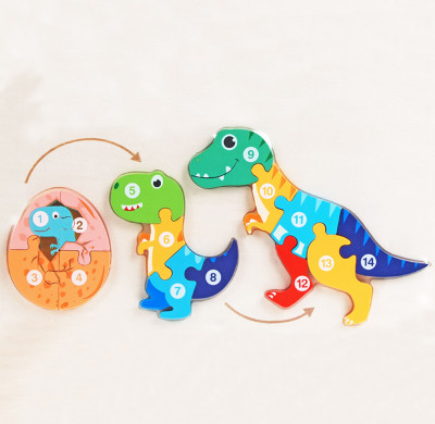 Wooden Dinosaur Puzzle for Kids - Educational Number Puzzle Toy