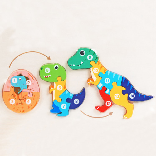 Wooden Dinosaur Puzzle for Kids - Educational Number Puzzle Toy