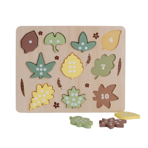 Wooden Leaf Number Puzzle for Kids - Educational Counting Toy