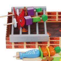 Wooden Barbecue Game set includes grill, utensils, and food pieces