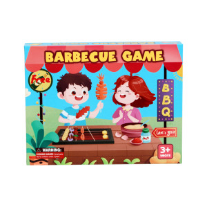 This Wooden Barbecue Game set includes grill, utensils, and food pieces