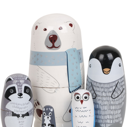 Wooden Arctic Animal Nesting Dolls – Cute Polar Bear, Penguin, and Friends Set