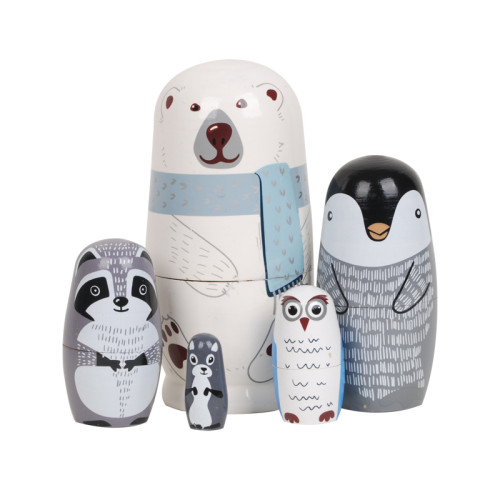 Wooden Arctic Animal Nesting Dolls – Cute Polar Bear, Penguin, and Friends Set