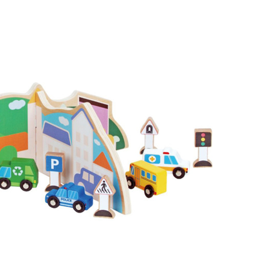 Wooden City Traffic Play Set – Car, Sign, and Traffic Light Toy Set for Kids