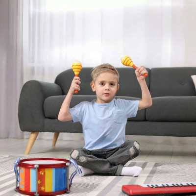 Vibrant Yellow and Purple Maraca Set with Floral Designs