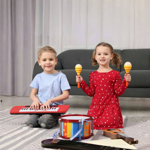 Vibrant Yellow and Purple Maraca Set with Floral Designs