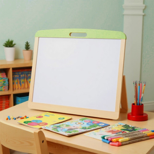 Magnetic Chalkboard for Kids，Wooden Frame Tabletop Design，Double-Sided Board，Portable with Handle，Customizable for Brands