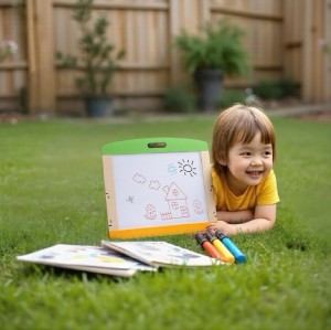Magnetic Chalkboard for Kids，Wooden Frame Tabletop Design，Double-Sided Board，Portable with Handle，Customizable for Brands