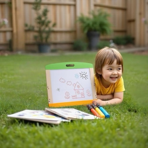 Magnetic Chalkboard for Kids，Wooden Frame Tabletop Design，Double-Sided Board，Portable with Handle，Customizable for Brands