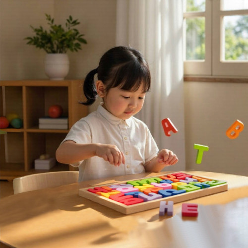 Wooden Lowercase Alphabet Puzzle, Educational Toy, Colorful Learning Tool, Customizable Design