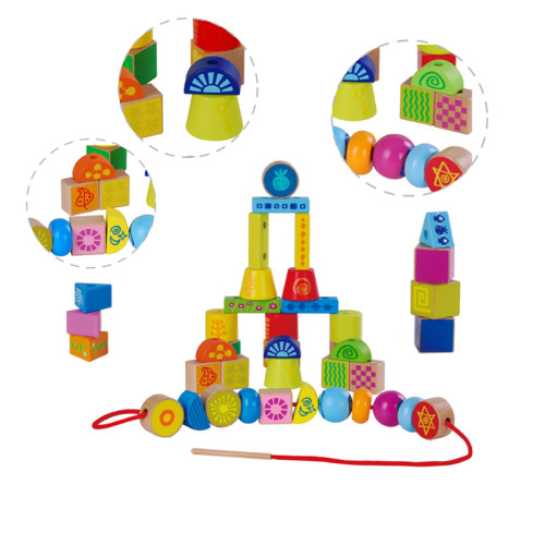 Wood Lacing Beads Building Set, Wood Lacing Beads Creative Kit, Wood Lacing Beads Skill Tower, Wood Lacing Beads Playtime Combo