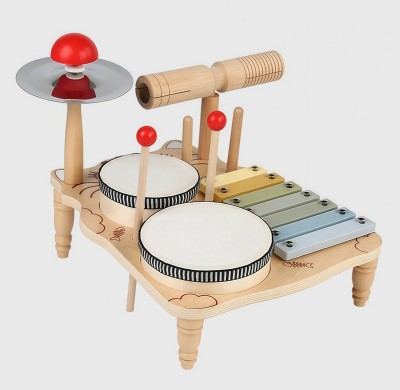 Wooden Toy Drum Set | Music Station | Solid Wood | Early Music Education for Kids | OEM Custom