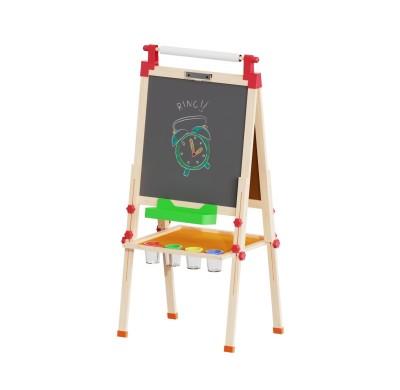 Children's Art Easel | Chalkboard, Whiteboard, Paper Roll Holder | Wood Adjustable Height, Custom