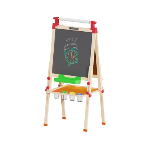 Children's Art Easel | Chalkboard, Whiteboard, Paper Roll Holder | Wood Adjustable Height, Custom
