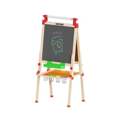 Children's Art Easel | Chalkboard, Whiteboard, Paper Roll Holder | Wood Adjustable Height, Custom
