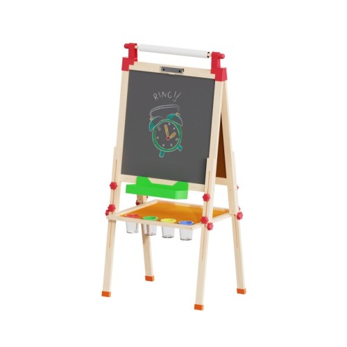Children's Art Easel | Chalkboard, Whiteboard, Paper Roll Holder | Wood Adjustable Height, Custom
