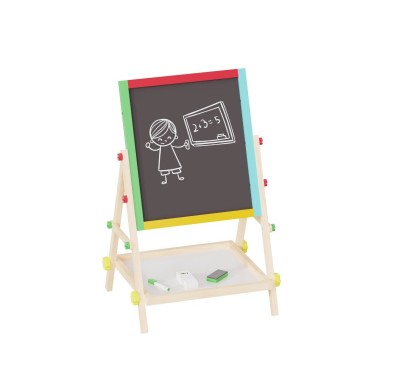 Children's Art Easel | Chalkboard, Whiteboard, Paper Roll Holder | Wood Adjustable Height, Custom