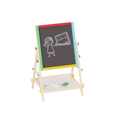 Children's Art Easel | Chalkboard, Whiteboard, Paper Roll Holder | Wood Adjustable Height, Custom