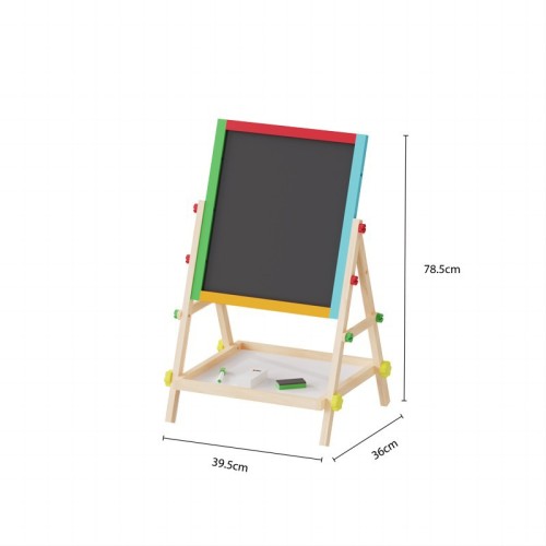 Children's Art Easel | Chalkboard, Whiteboard, Paper Roll Holder | Wood Adjustable Height, Custom